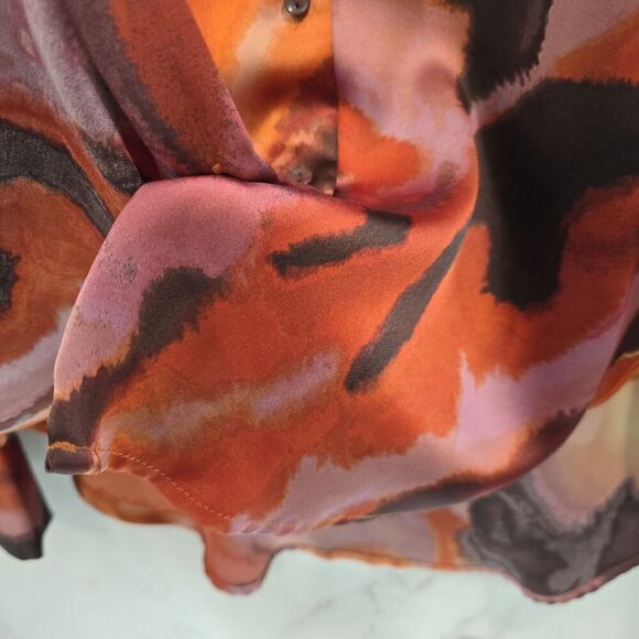 Bailey 44 Shirt Womens Small Orange Purple Satin Button Up Retro Disco Groovy - Picture 9 of 13